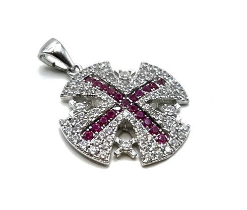 Sterling Silver Colored Pave Stone Jerusalem Cross Pendant